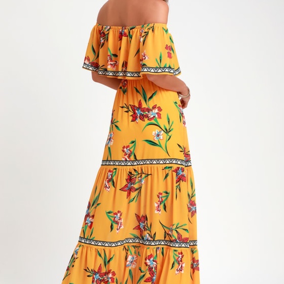Lulus Cancun Cutie Yellow Floral Print Off-the-Shoulder Maxi Dress - Picture 7 of 7